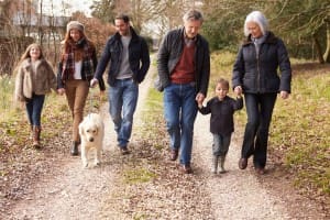 Multi Generation Family On Countryside Walk With Dog